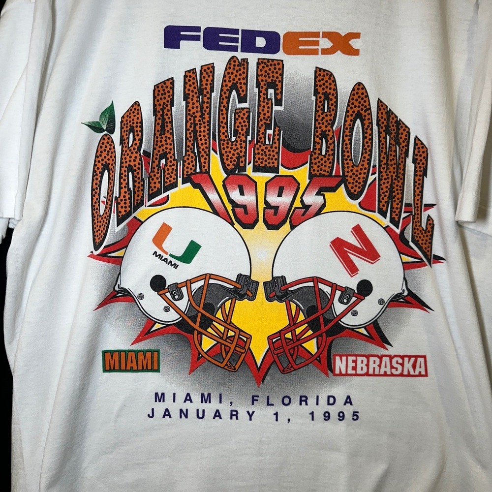 1995 Orange Bowl Shirt XL Miami FedEx Nebraska Miami Football Single Stitch US